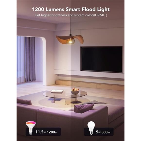 Govee Smart Light Bulbs, 1200 Lumens Dimmable BR30 Bulbs, RGBWW Color Changing - Picture 3 of 7